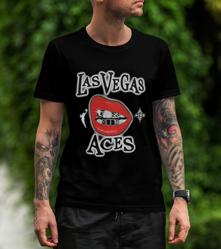 Las Vegas Aces 2026 WNBA Red Lips Grill Sketch T-Shirt