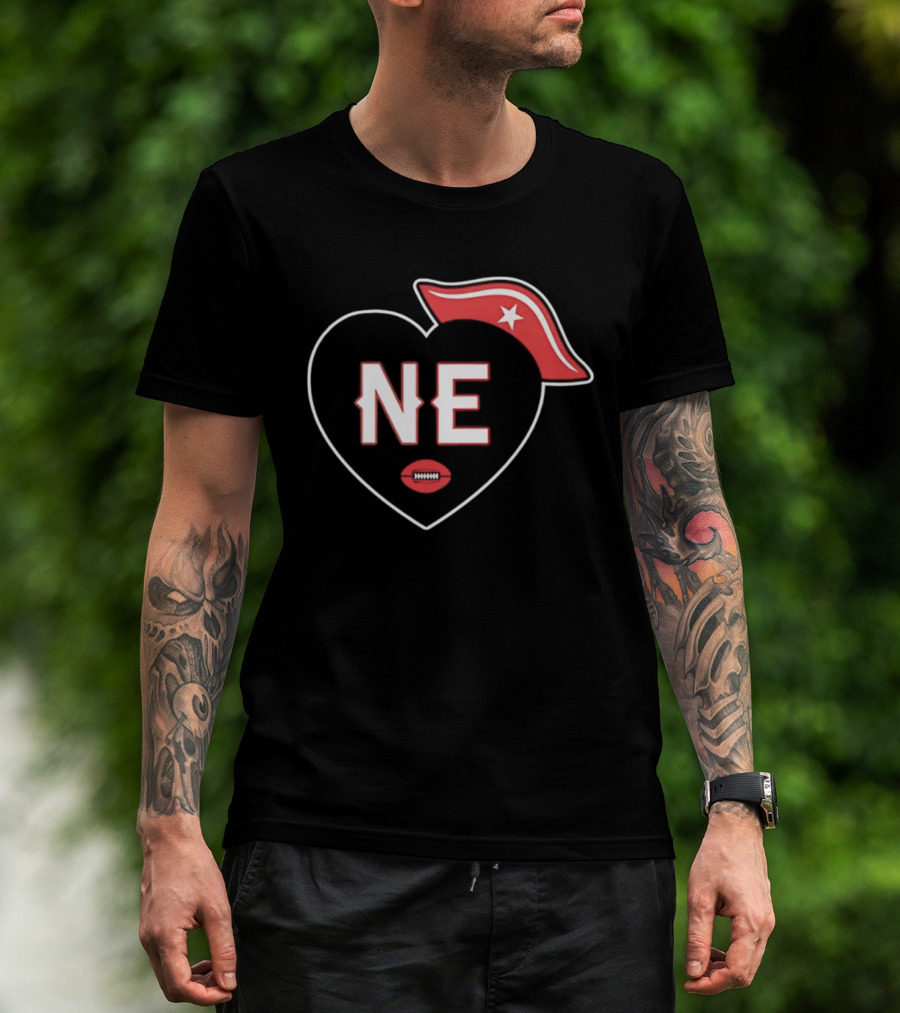 New England NE Heart Football Star Hat T-Shirt