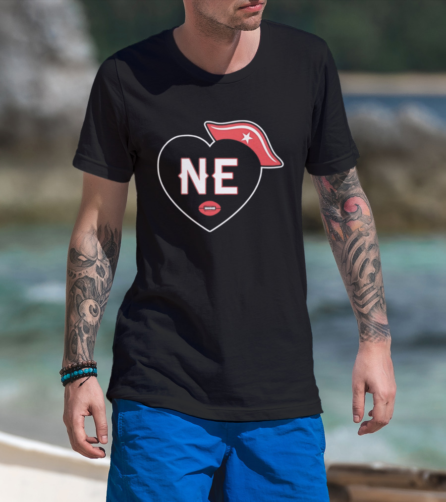 New England NE Heart Football Star Hat T-Shirt
