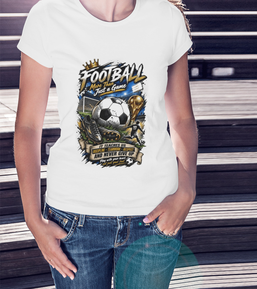 Football More Than Just A Game Discipline Teamwork Respect Never Give Up Play With Your Heart T-Shirt