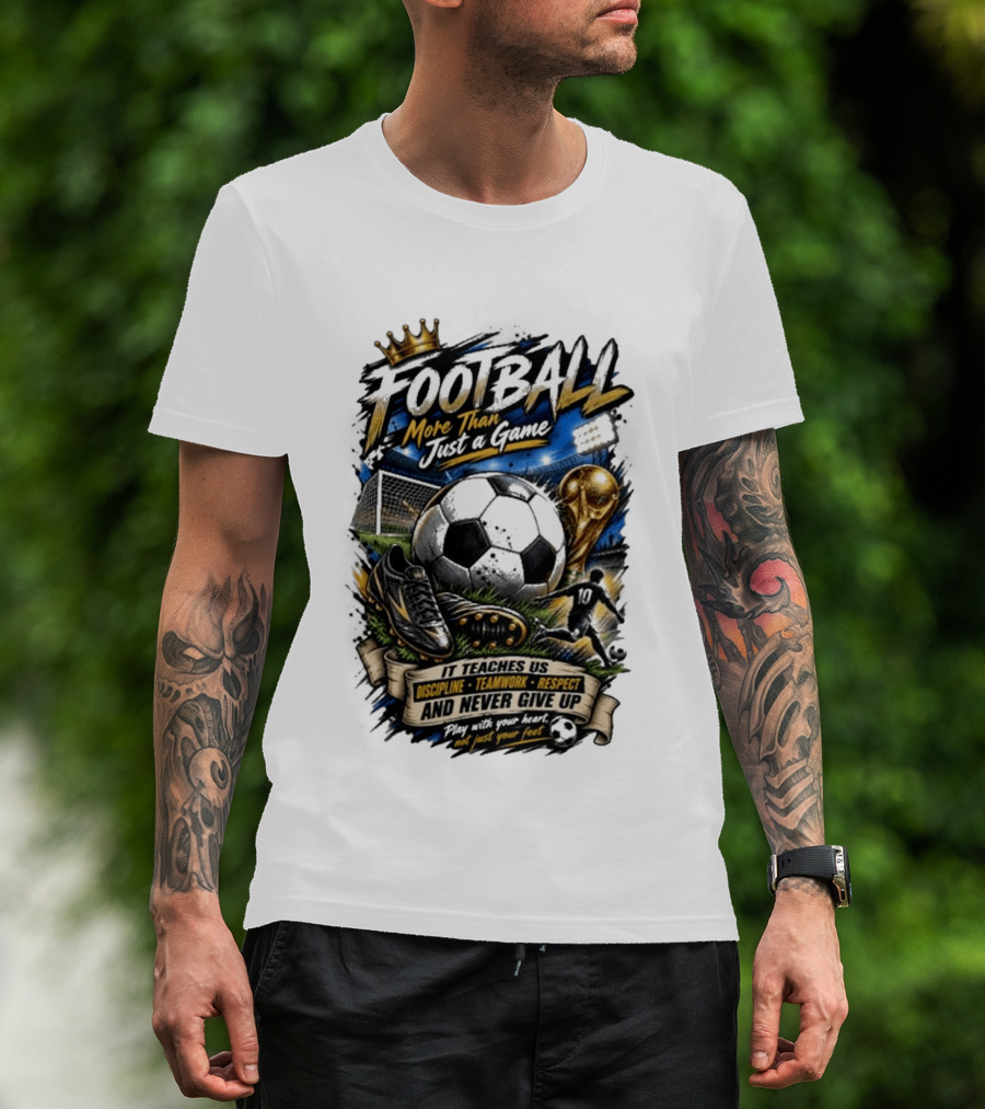 Football More Than Just A Game Discipline Teamwork Respect Never Give Up Play With Your Heart T-Shirt