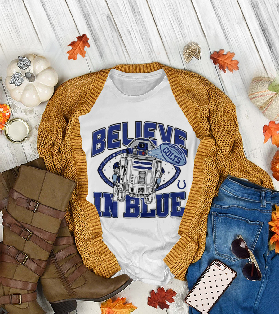 Believe In Blue Indianapolis Colts Star Wars R2D2 Collaboration T-Shirt