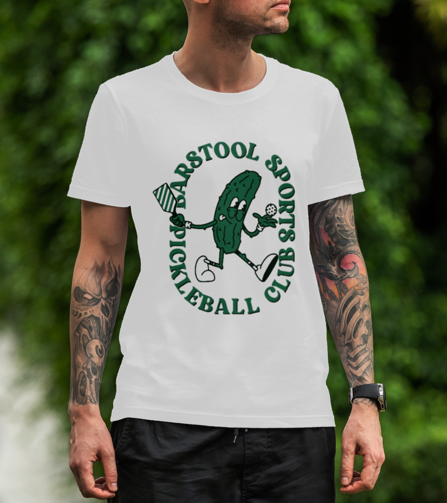 Barstool Sports Pickleball Club Animated Pickle Character With Paddle And Ball T-Shirt