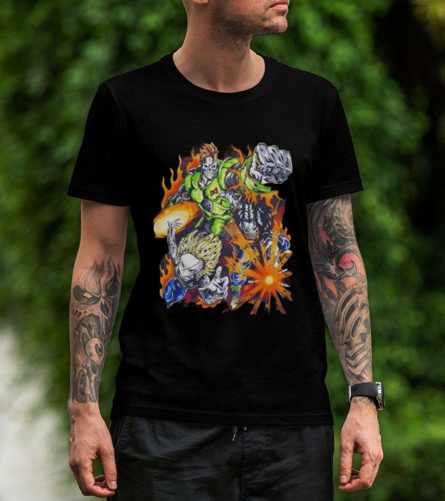 Dragon Ball Z Vintage Style Android 16 17 18 Fiery Action Scene Bootleg T-Shirt