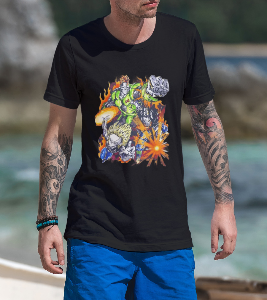 Dragon Ball Z Vintage Style Android 16 17 18 Fiery Action Scene Bootleg T-Shirt