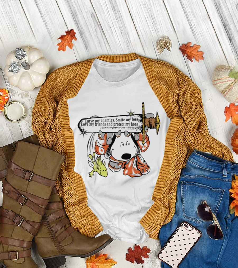 Curse My Enemies Smite My Foes Love My Friends Protect My Hoes Snoopy Woodstock Sword T-Shirt