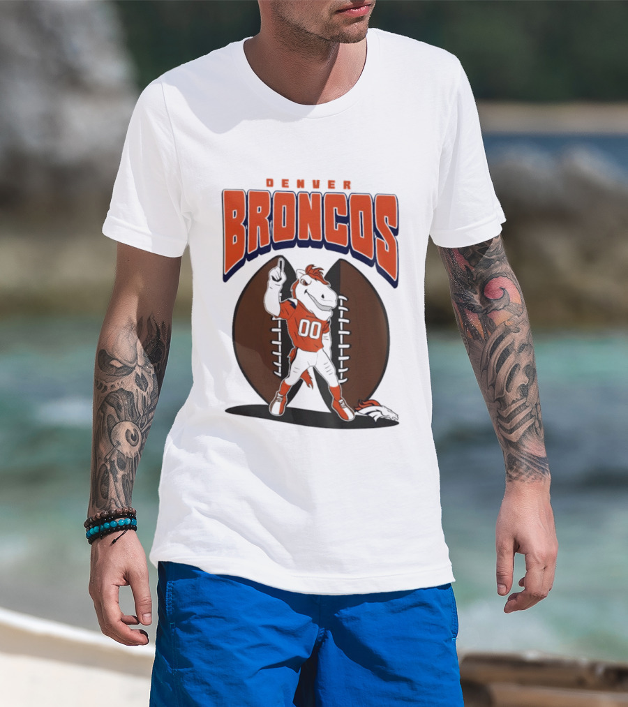 Denver Broncos 2026 Mascot Miles And Football T-Shirt