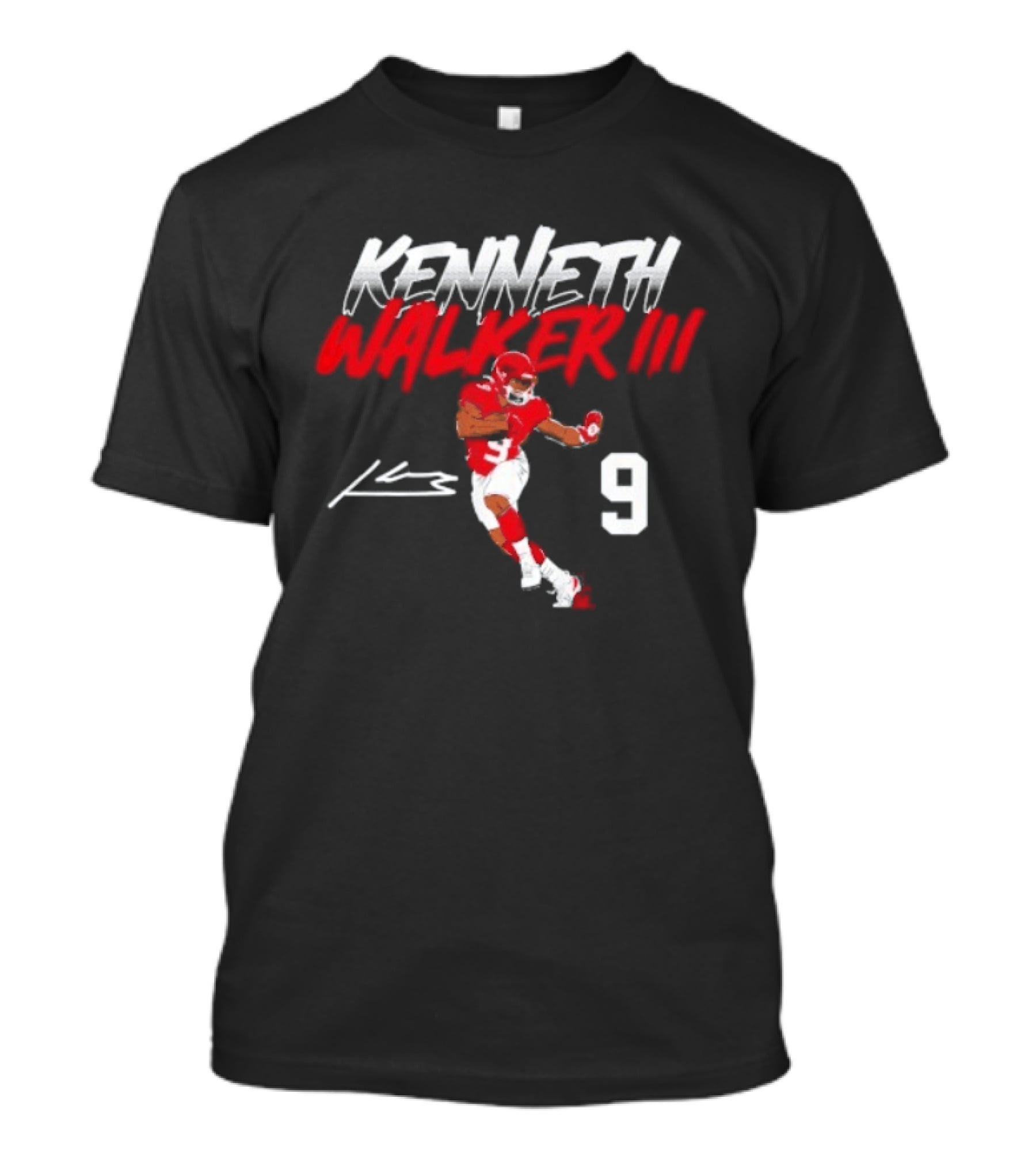 Kenneth Walker III Signature No 9 Football Player Red And White T-Shirt
