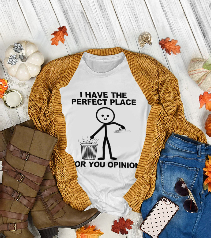 I Have The Perfect Place For Your Opinion Stick Figure Trash Can T-Shirt