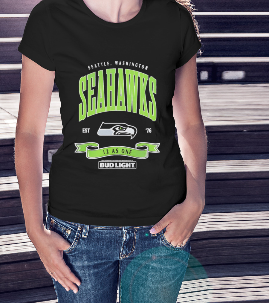 Seattle Washington Seahawks EST 76 Bud Light 12 As One T-Shirt