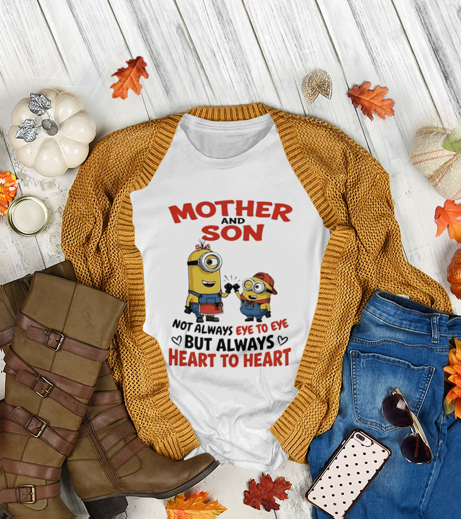 Mother And Son Minions Not Always Eye To Eye Always Heart To Heart T-Shirt