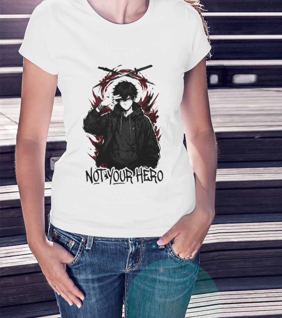 Not Your Hero Hooded Anime Boy With Katanas Manga T-Shirt