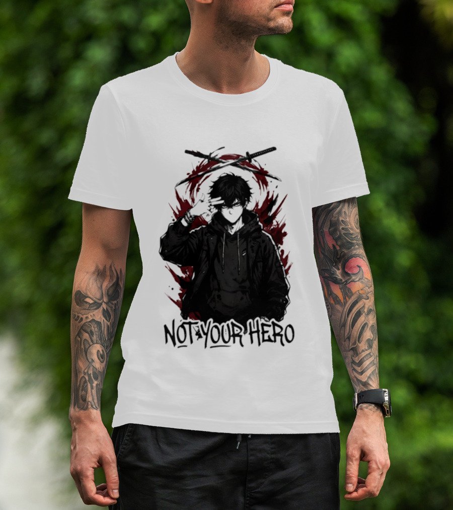 Not Your Hero Hooded Anime Boy With Katanas Manga T-Shirt