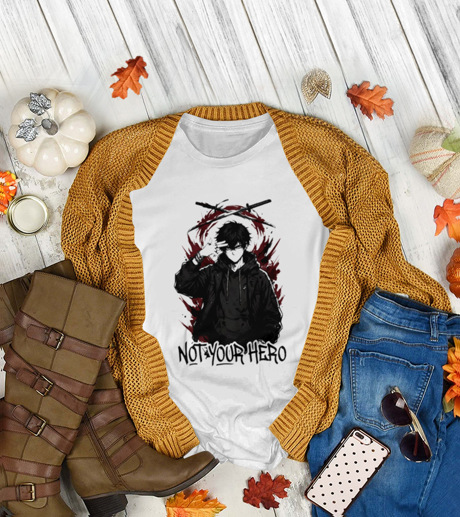 Not Your Hero Hooded Anime Boy With Katanas Manga T-Shirt