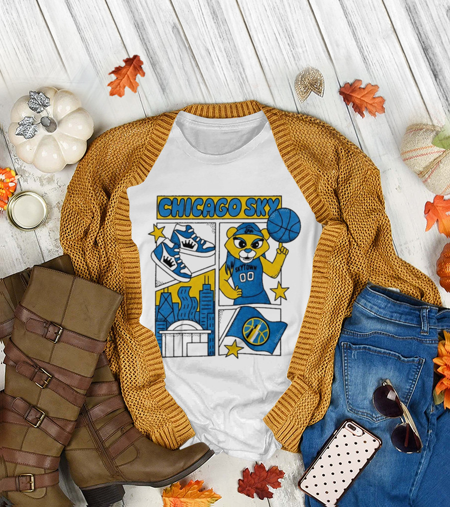 Chicago Sky Skytown Mascot And Basketball Celebration T-Shirt
