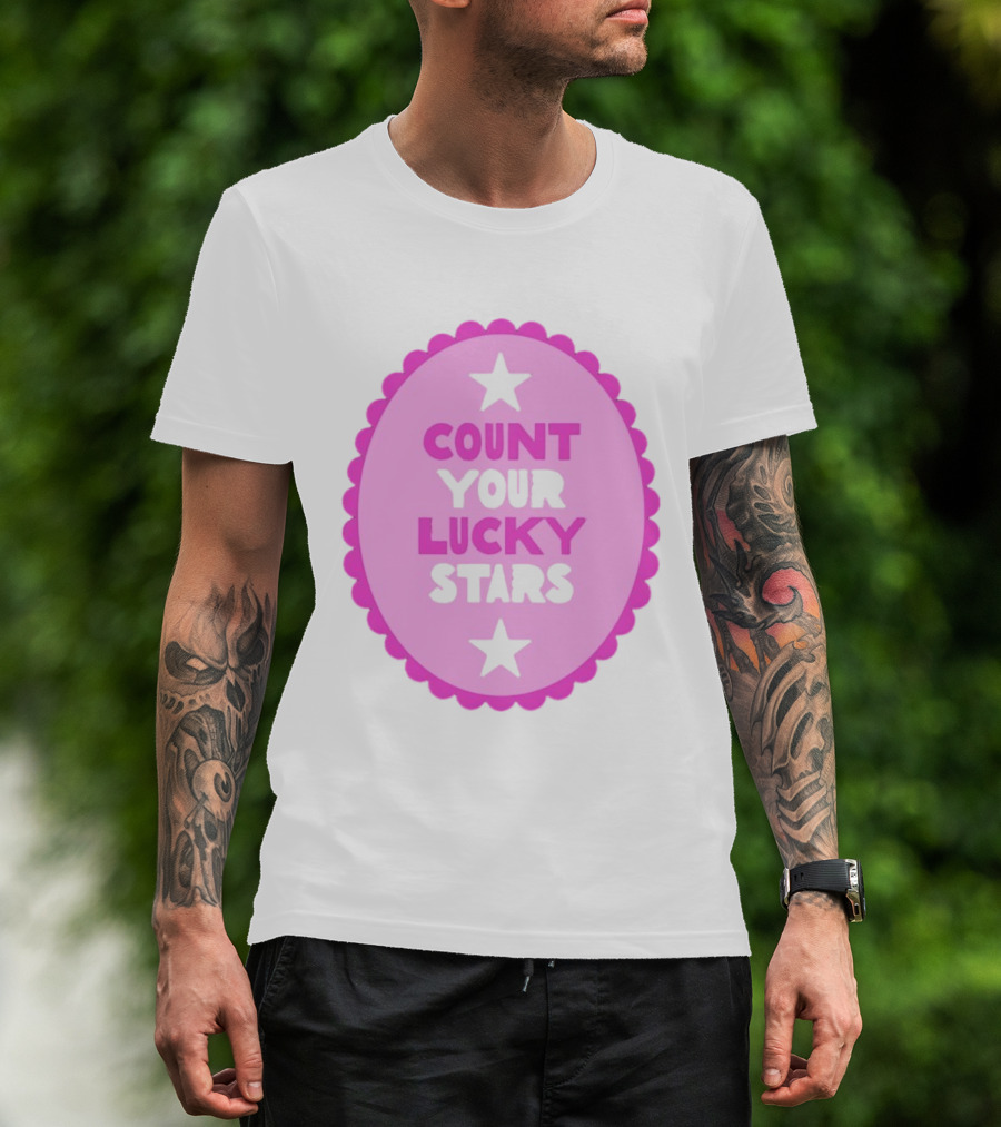 Count Your Lucky Stars Pink Oval Motivational Message T-Shirt