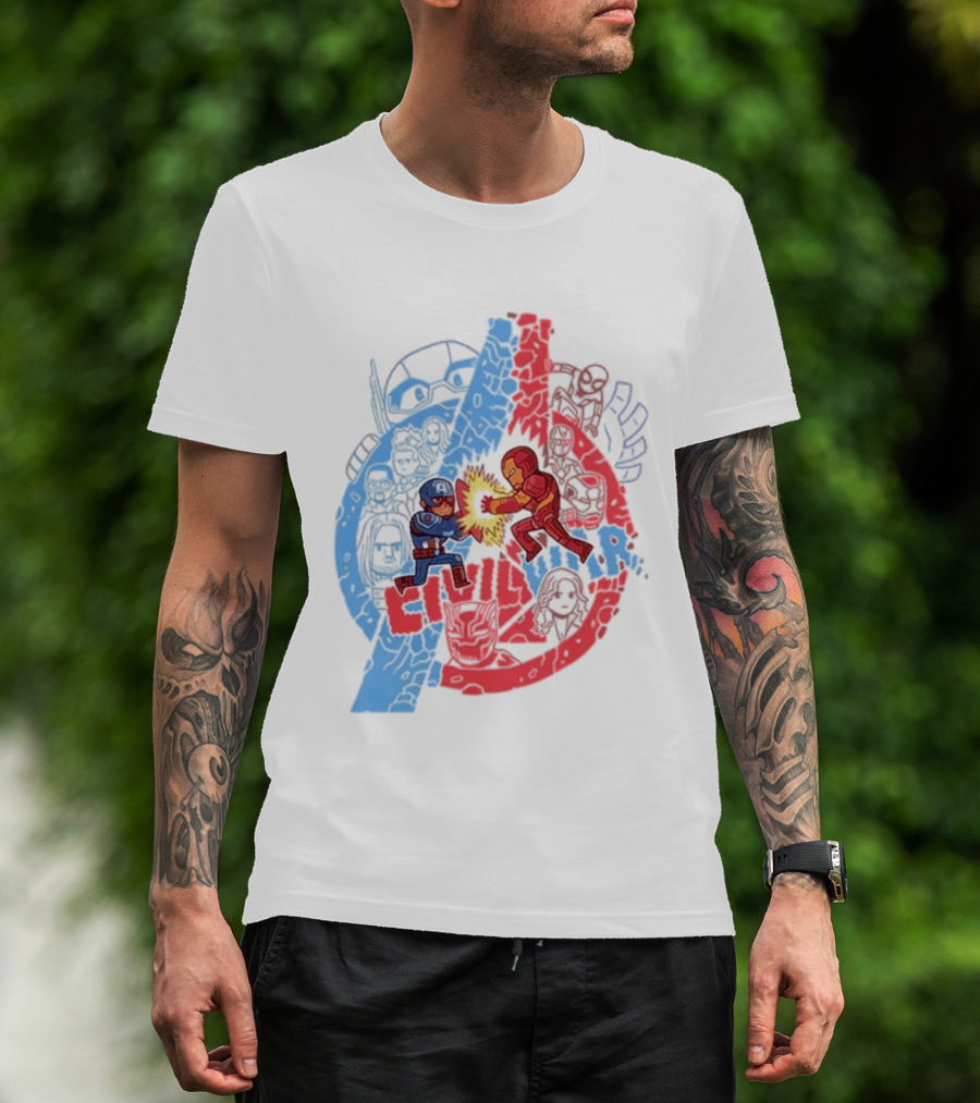 Marvel Civil War Captain America Versus Iron Man Chibi Showdown T-Shirt
