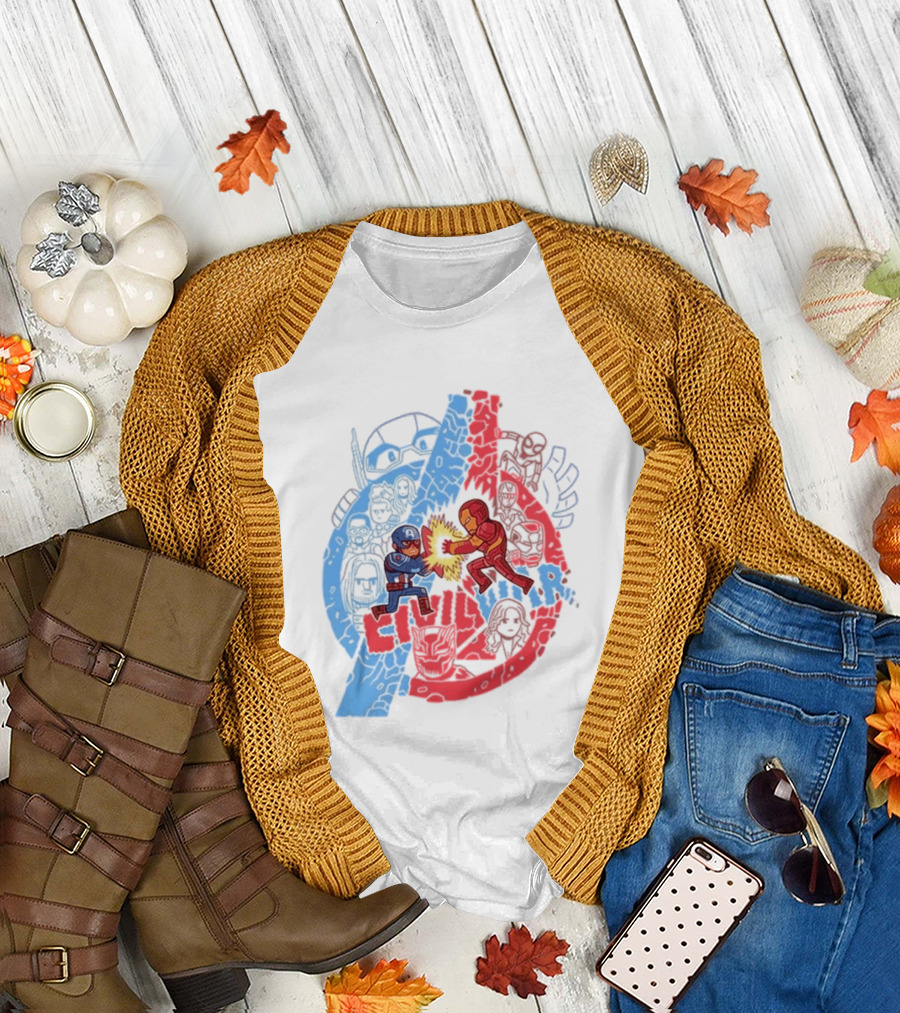 Marvel Civil War Captain America Versus Iron Man Chibi Showdown T-Shirt