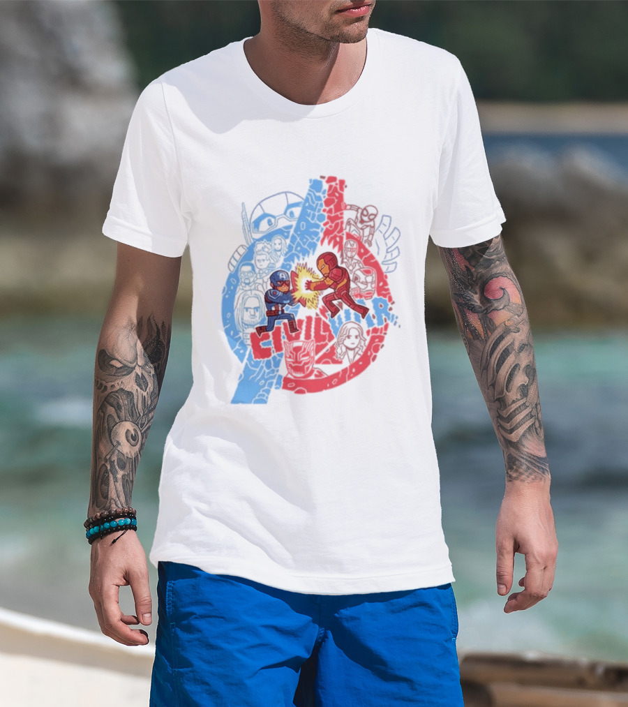 Marvel Civil War Captain America Versus Iron Man Chibi Showdown T-Shirt