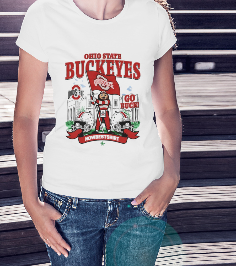 Ohio State Buckeyes Brutus Flag Go Buck Helmet Stadium Nowbes T-Shirt