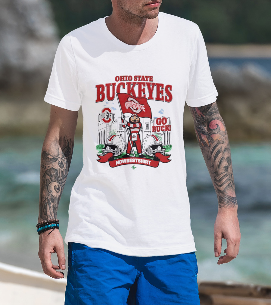 Ohio State Buckeyes Brutus Flag Go Buck Helmet Stadium Nowbes T-Shirt