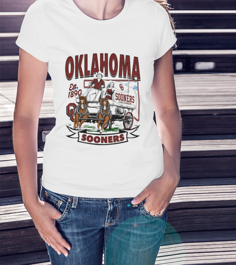 Oklahoma Sooners NCAA Football Est 1890 Wagon Horses Team T-Shirt
