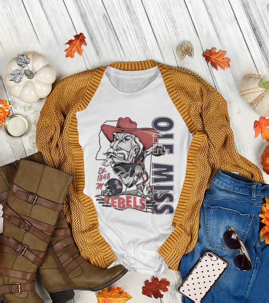 Ole Miss Rebels Est 1848 Vintage Colonel Reb NCAA Football T-Shirt