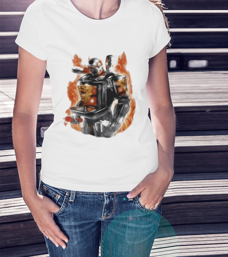 Shawarma Man 90s Flame Airbrush Robot T-Shirt