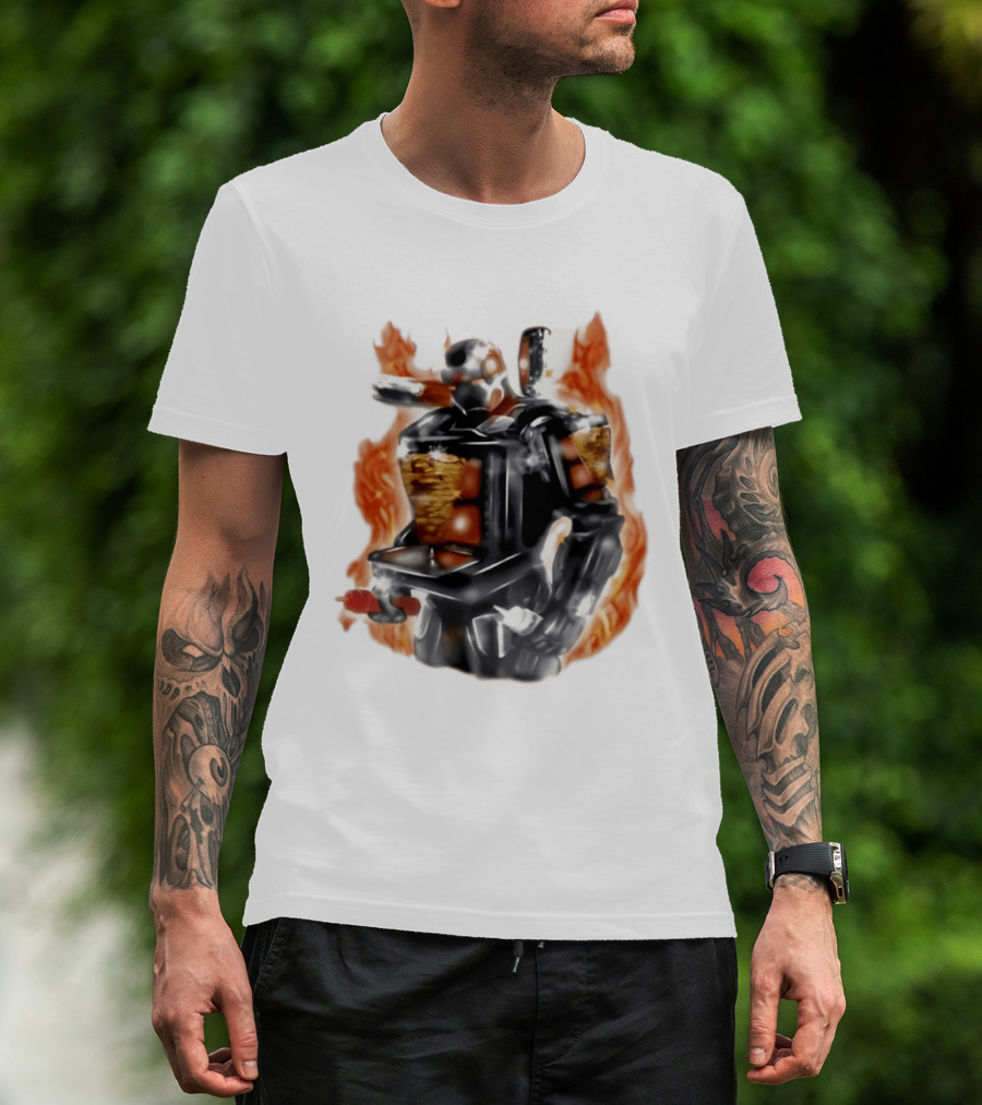 Shawarma Man 90s Flame Airbrush Robot T-Shirt
