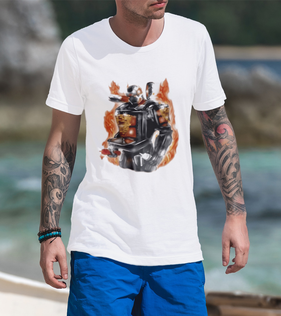 Shawarma Man 90s Flame Airbrush Robot T-Shirt