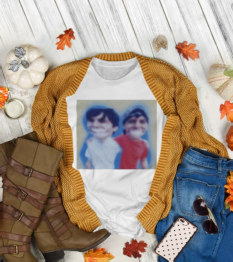 Slushy Noobs Hugging Cartoon Characters In Red And White Outfits T-Shirt