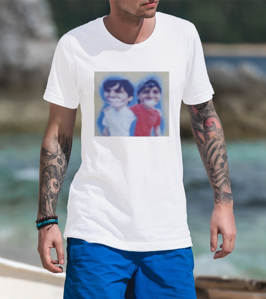 Slushy Noobs Hugging Cartoon Characters In Red And White Outfits T-Shirt