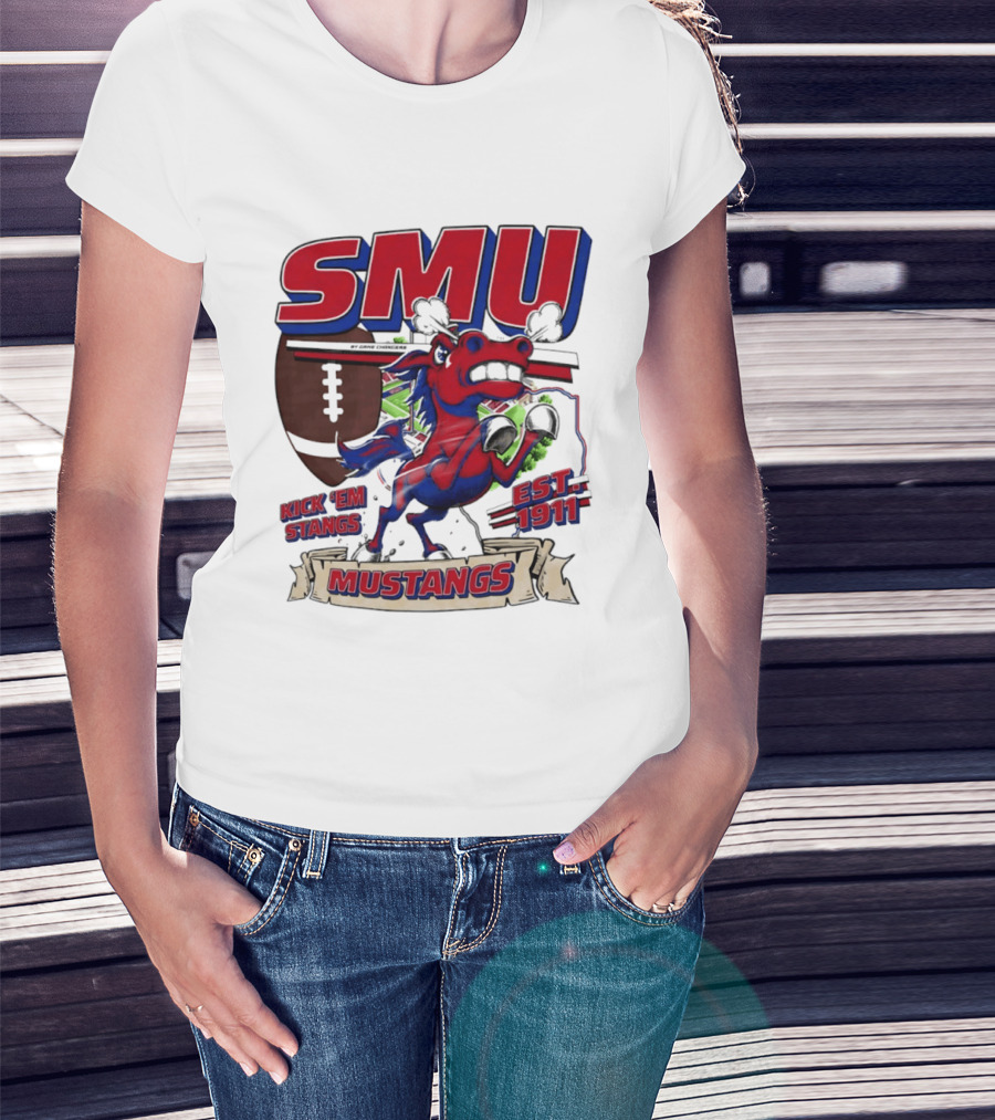 SMU Mustangs Kick 'Em Stangs Football 1911 T-Shirt