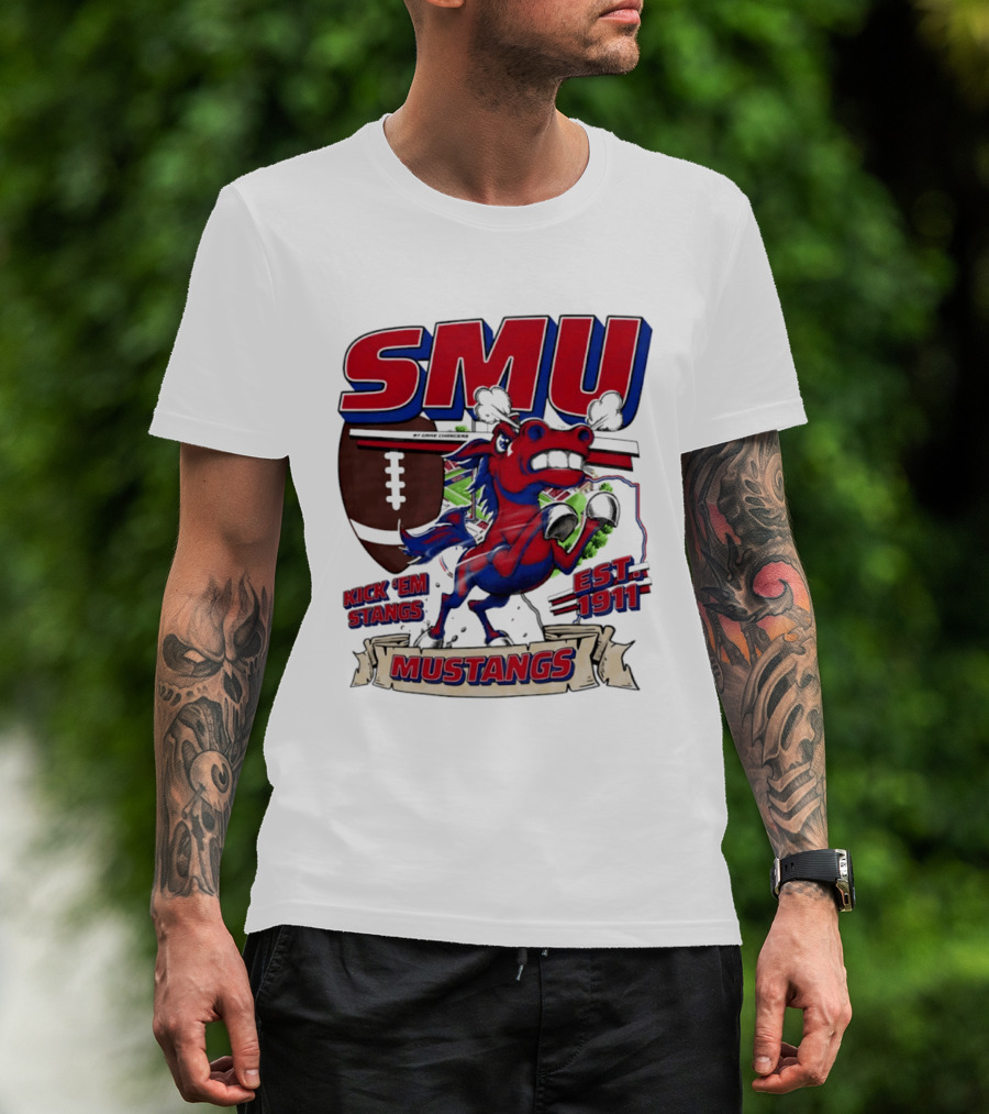 SMU Mustangs Kick 'Em Stangs Football 1911 T-Shirt