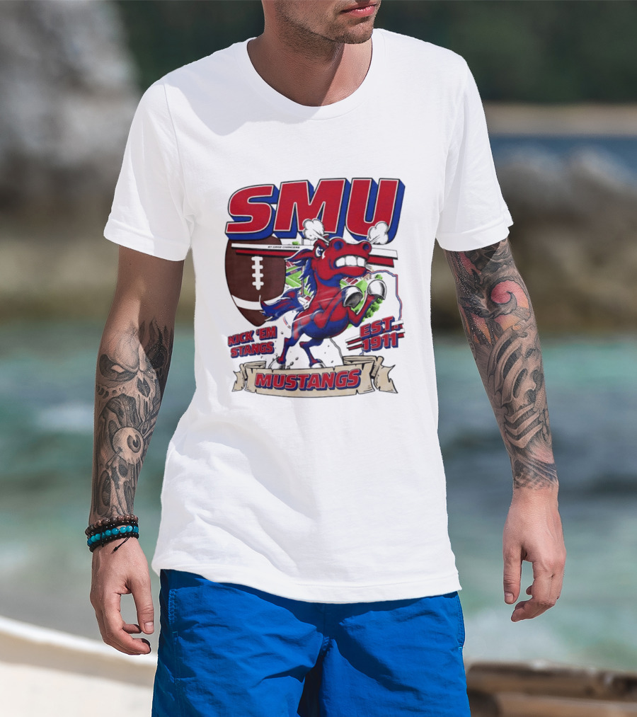 SMU Mustangs Kick 'Em Stangs Football 1911 T-Shirt