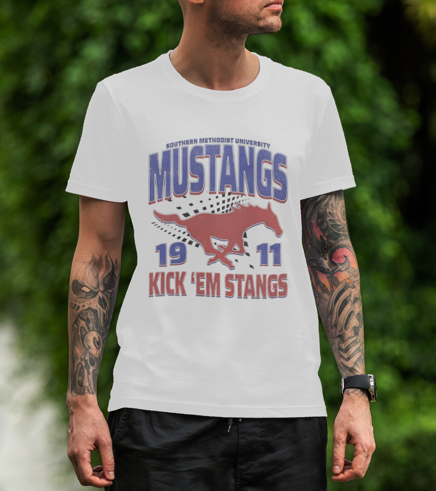 Southern Methodist University Mustangs 1911 Kick 'Em Stangs Mustang Red And Blue T-Shirt