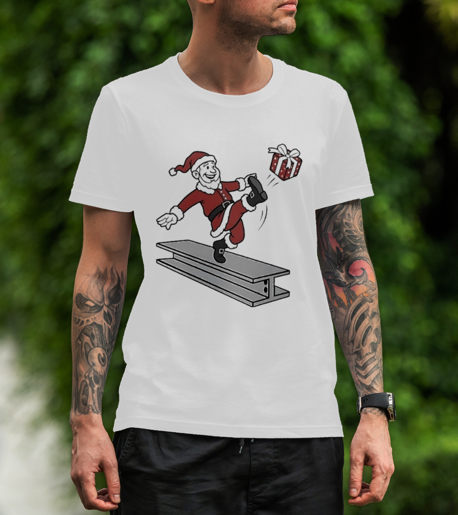 Steel City Santa Claus Dancing On Steel Beam With Holiday T-Shirt