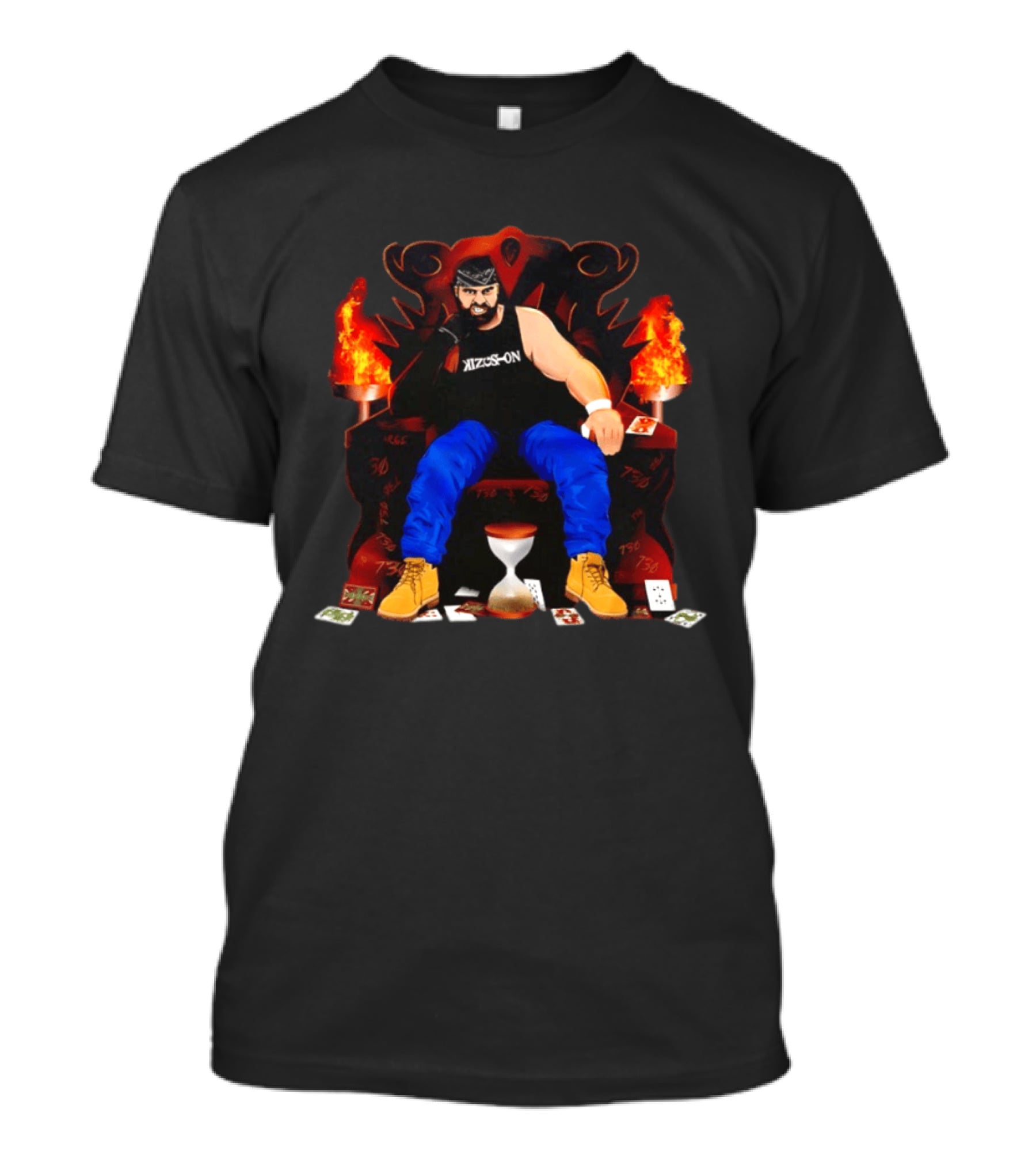 Eddie Kingston Throne Kizus On Playing Cards Flames Hourglass T-Shirt