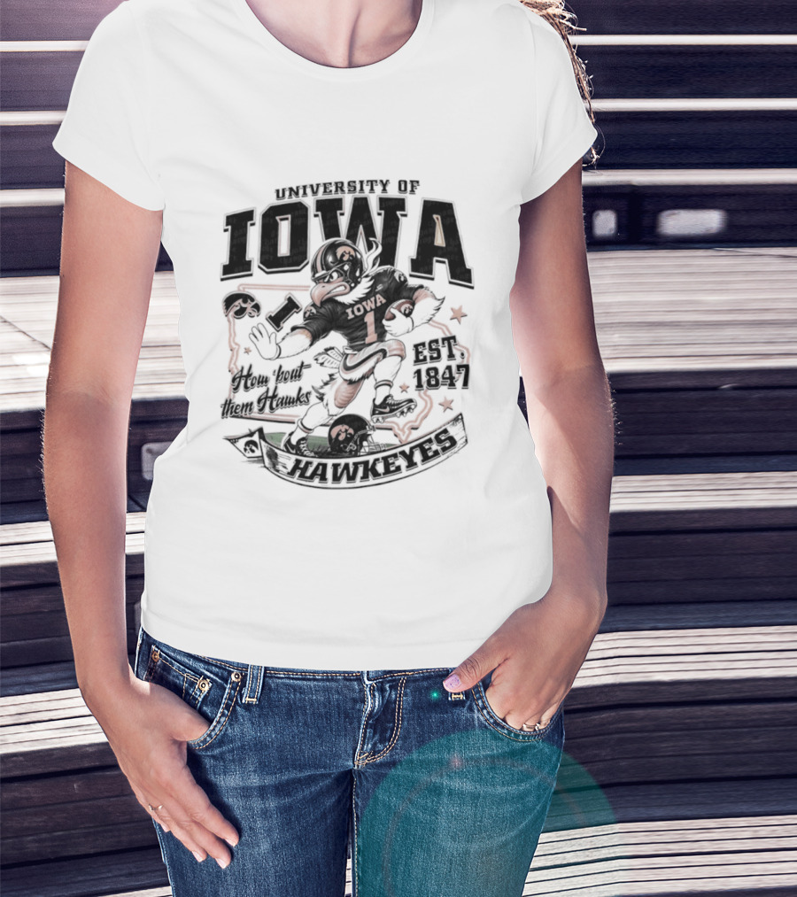 University Of Iowa How 'Bout Them Hawks Football Mascot Est 1847 T-Shirt