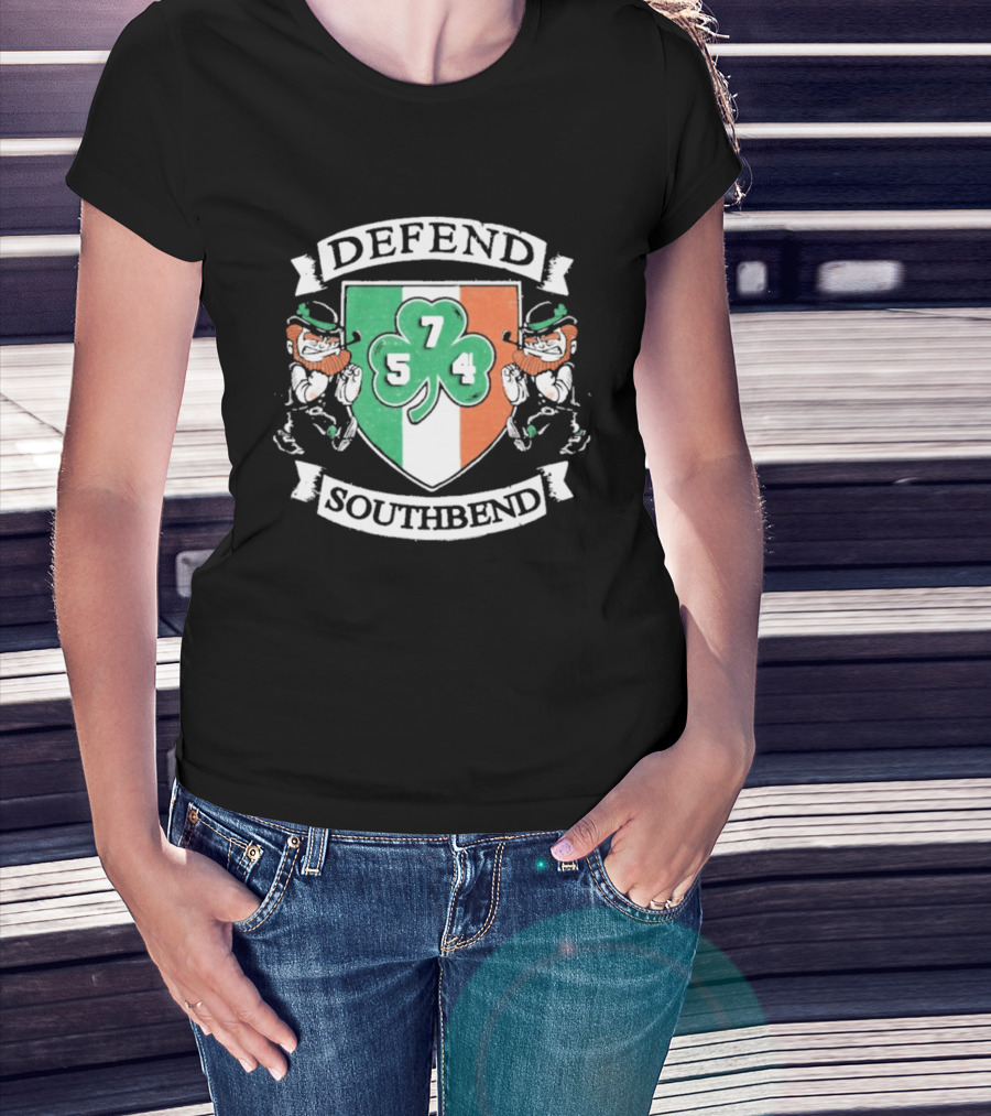 Notre Dame Defend Southbend 754 Shamrock Emblem With Fighting Leprechauns T-Shirt