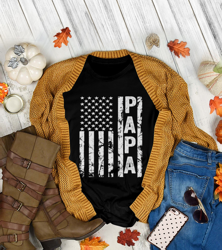Papa USA Flag Distressed Style Stars And Stripes T-Shirt