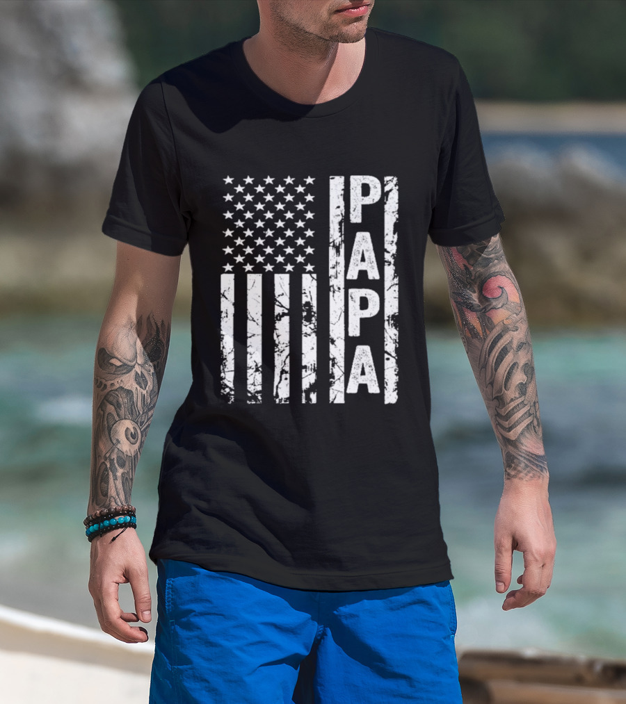 Papa USA Flag Distressed Style Stars And Stripes T-Shirt