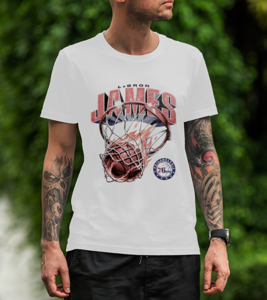 LeBron James 23 Basketball Fire Hoop Philadelphia 76ers T-Shirt
