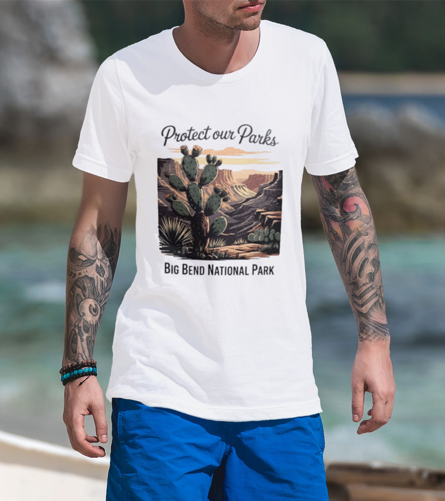 Protect Our Parks Big Bend National Park Cactus Desert Landscape Scene T-Shirt