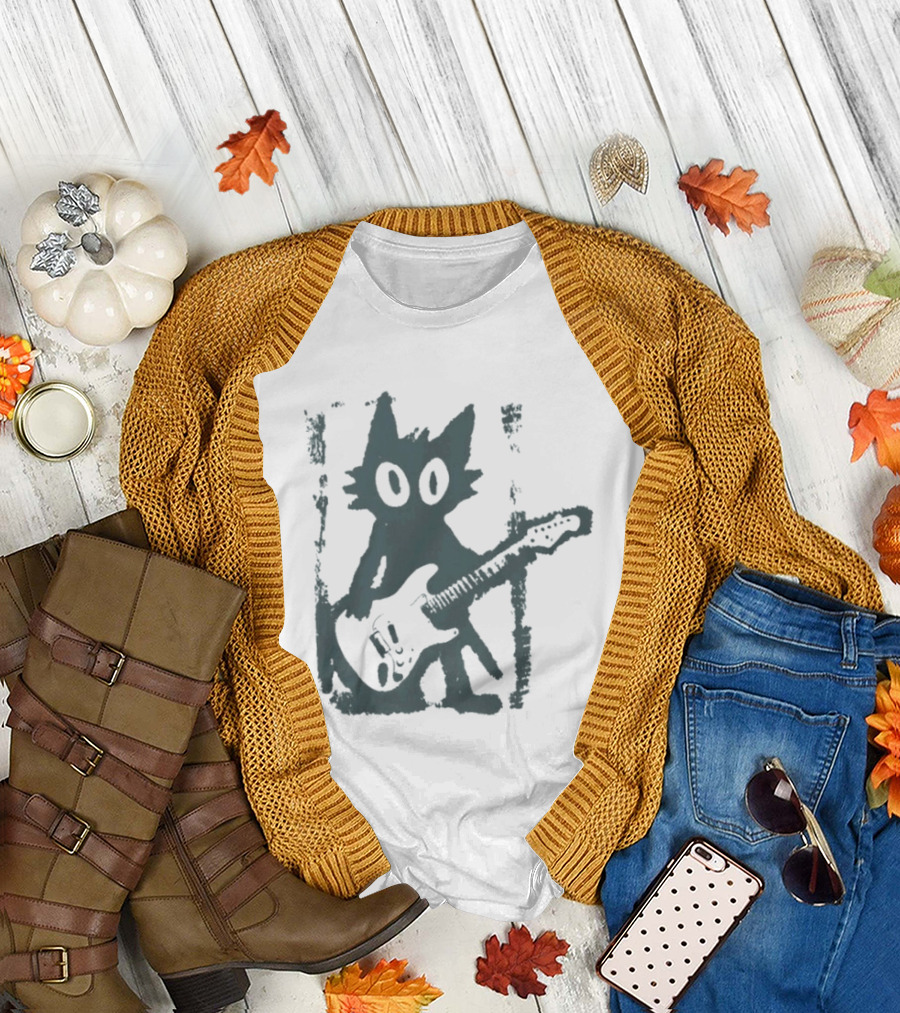 Rock Star Cat Electric Guitar Kitty Playful Feline Musician T-Shirt