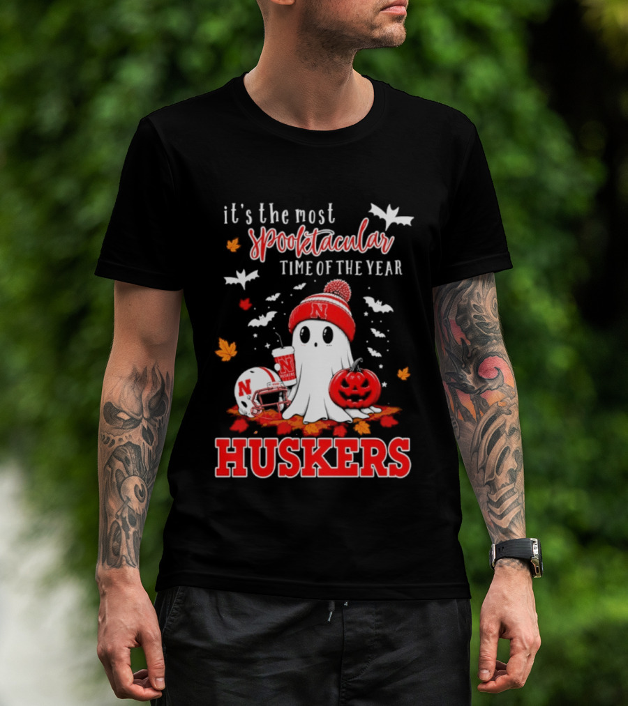 Nebraska Cornhuskers Spooktacular Halloween Ghost Huskers Football Time 2026 T-Shirt