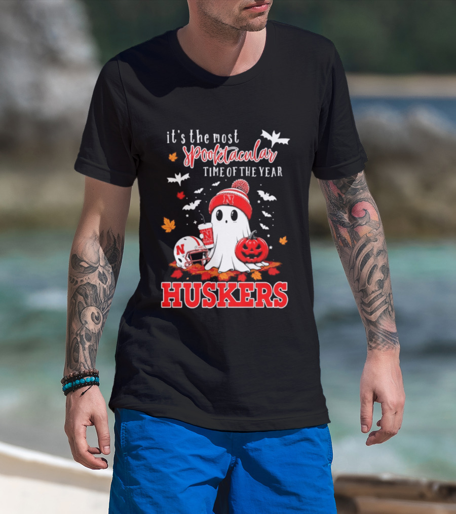 Nebraska Cornhuskers Spooktacular Halloween Ghost Huskers Football Time 2026 T-Shirt