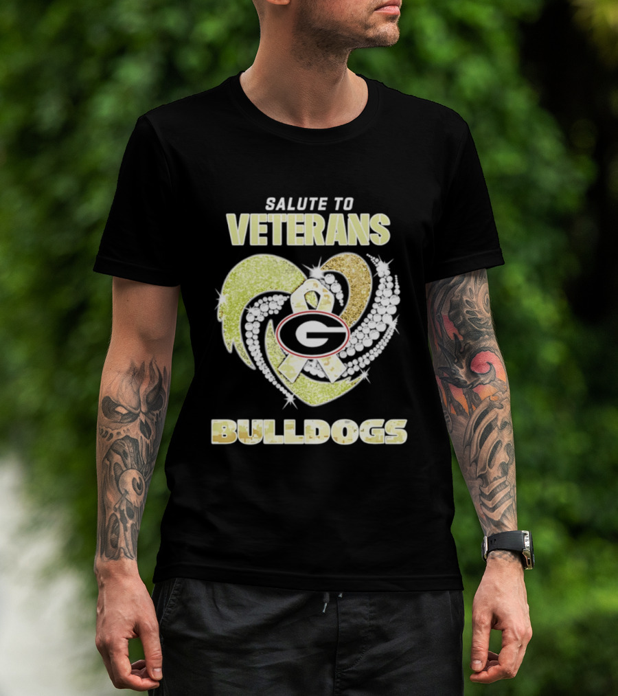 Salute To Veterans Georgia Bulldogs Heart Ribbon T-Shirt