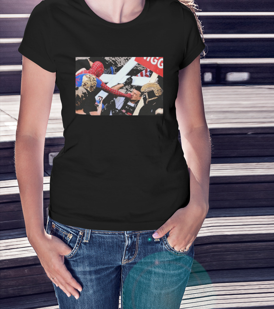 Spiderman Punch A Nazi Humor Superhero Comic Book Action Scene T-Shirt