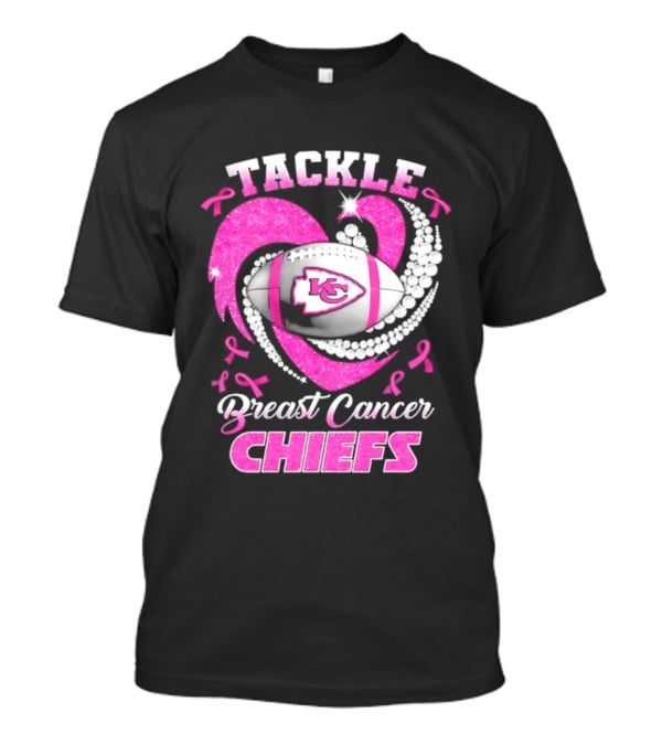 Tackle Breast Cancer Kansas City Chiefs Pink Ribbon Football Heart T-Shirt